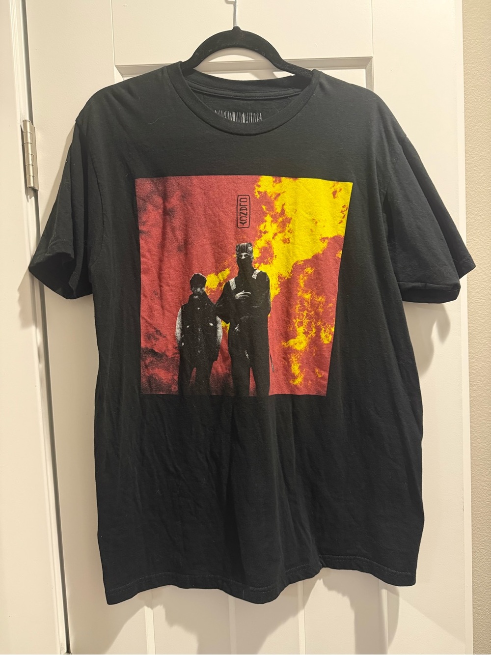 Twenty One Pilots Black Graphic Tee with Red and Yellow Square Print